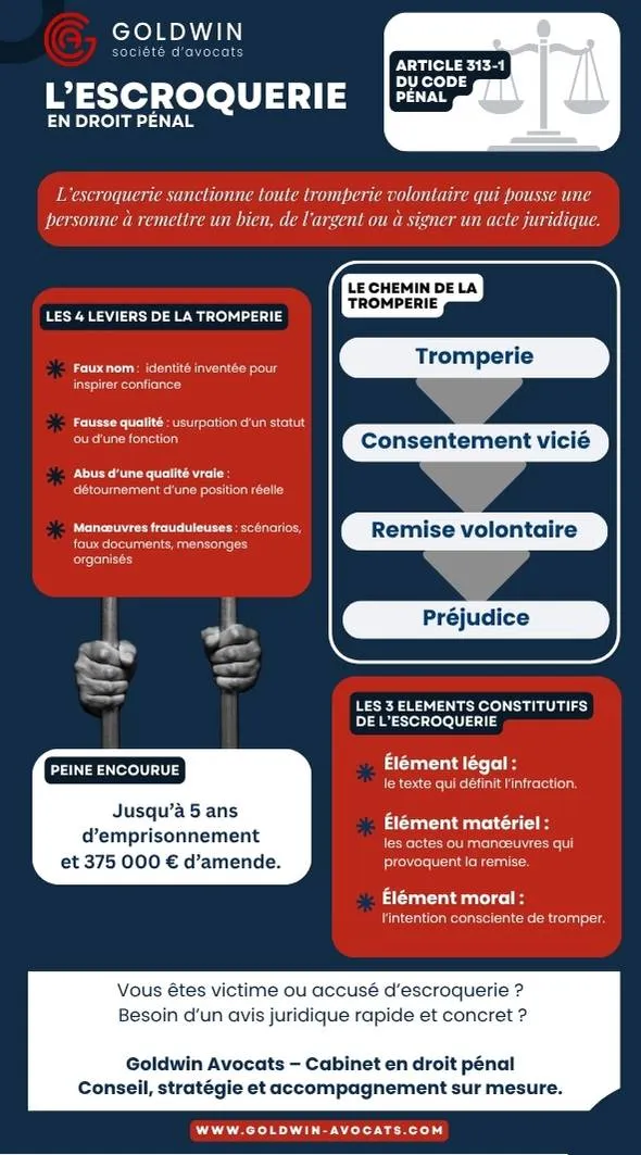 infographie des la Définition escroquerie en droit pénal